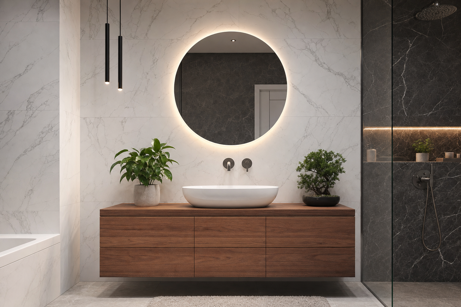 Badezimmer mit Wandpaneelen